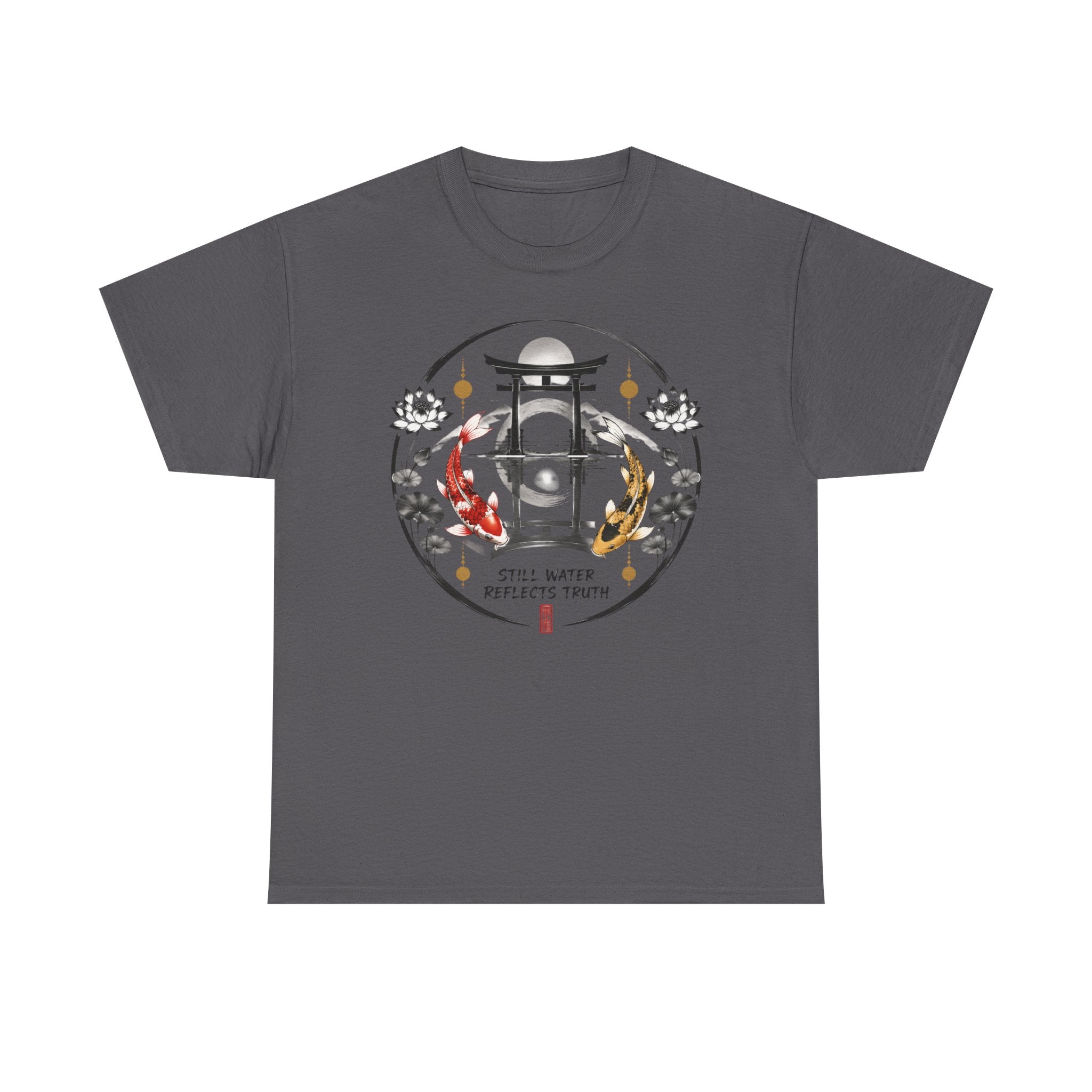 Koi Pond Tee — 'Still Water Reflects Truth' Japanese Torii Graphic T-Shirt