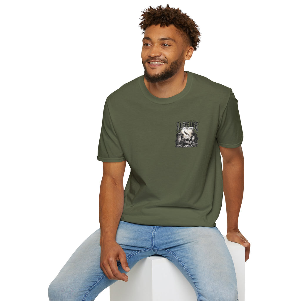 Skull & Mountains T-Shirt — "Leave Life" Adventure Graphic Tee