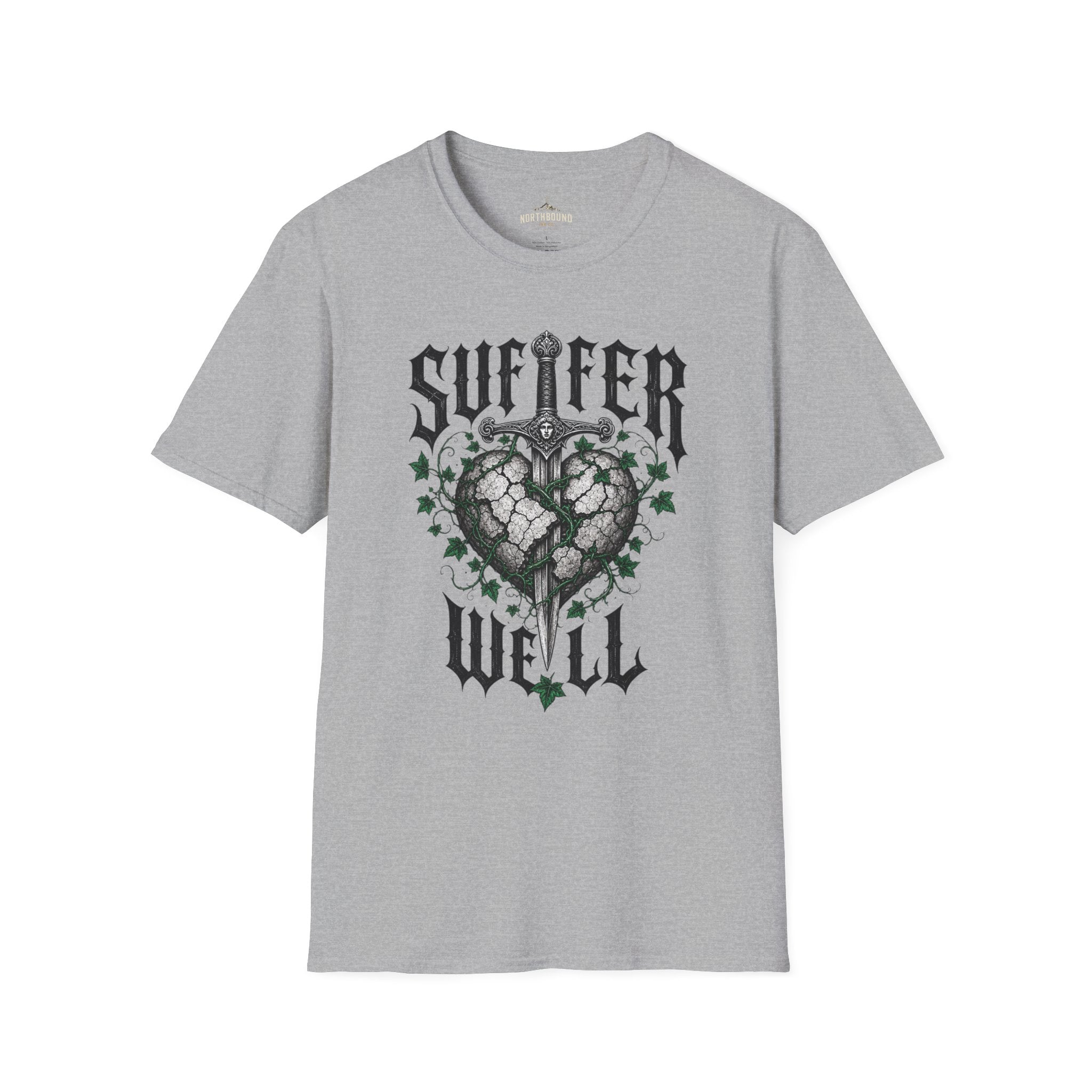 Suffer Well T-Shirt — Gothic Heart Sword Graphic Tee