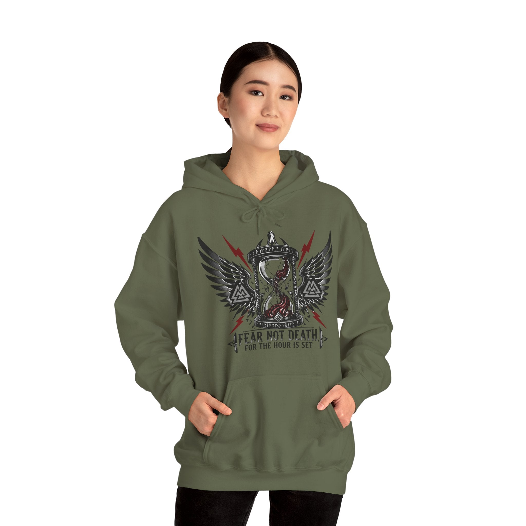Fear Not Death Hourglass Wings Hoodie — Gothic Inspirational Pullover
