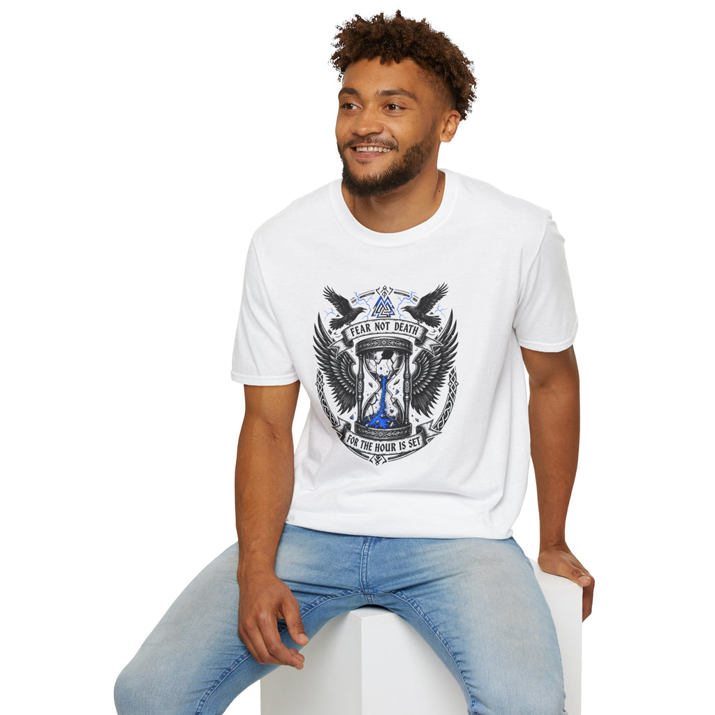 Fear Not Death T‑Shirt — Viking Hourglass Shield Design
