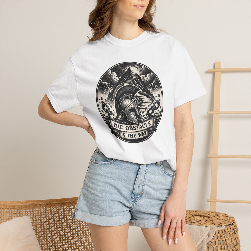 Spartan Helmet T‑Shirt — "The Obstacle Is The Way" Motivational Tee