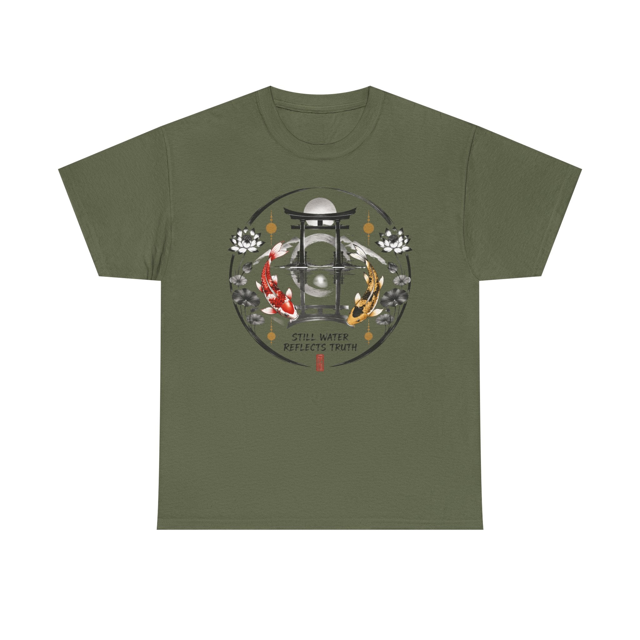 Koi Pond Tee — 'Still Water Reflects Truth' Japanese Torii Graphic T-Shirt