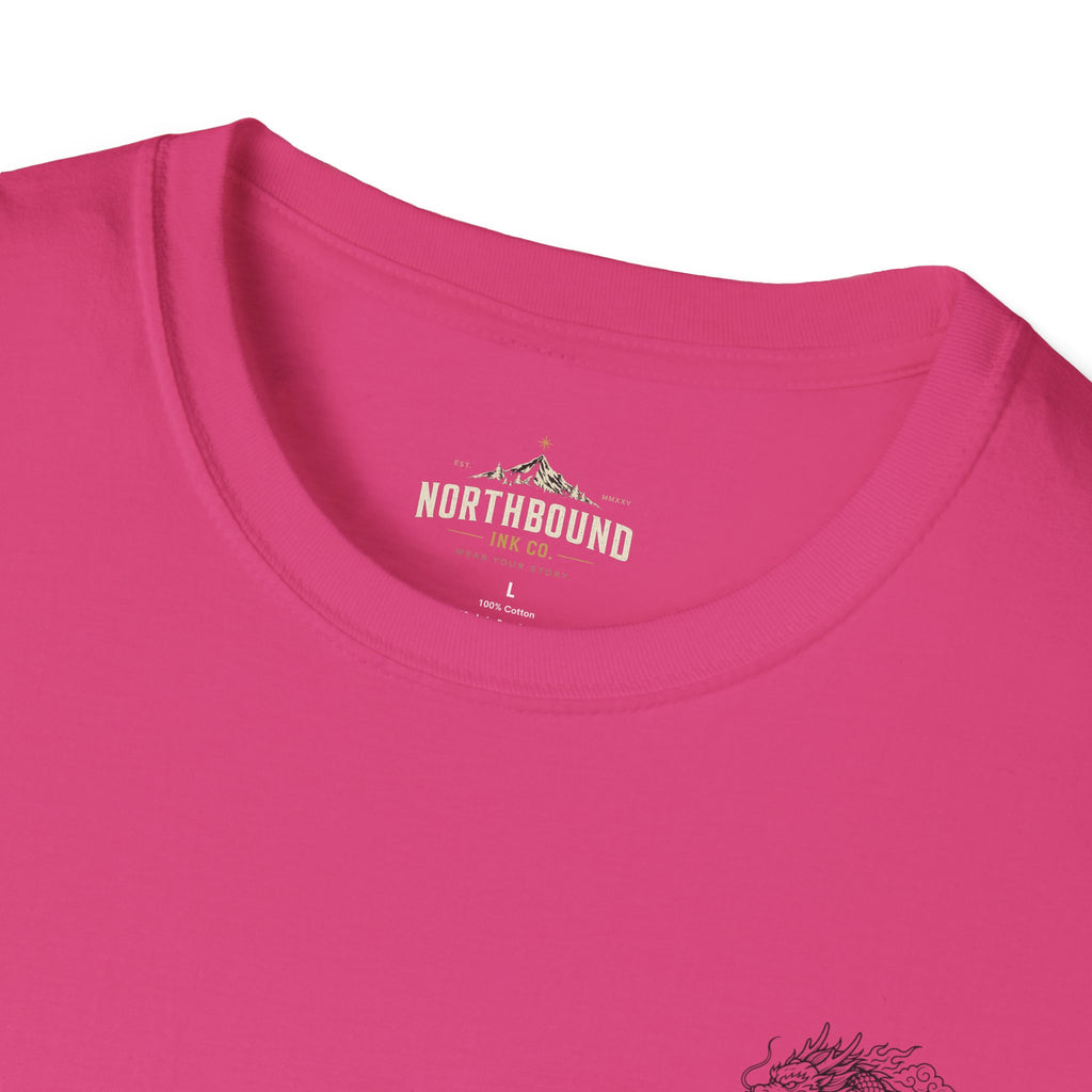 Dragon Crest Pocket T-Shirt — Small Intricate Dragon Chest Graphic