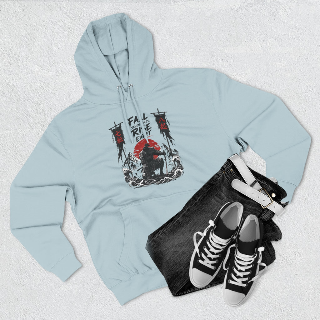 Samurai Sunset Hoodie — "Fall Rise Fight" Graphic Fleece Hoodie