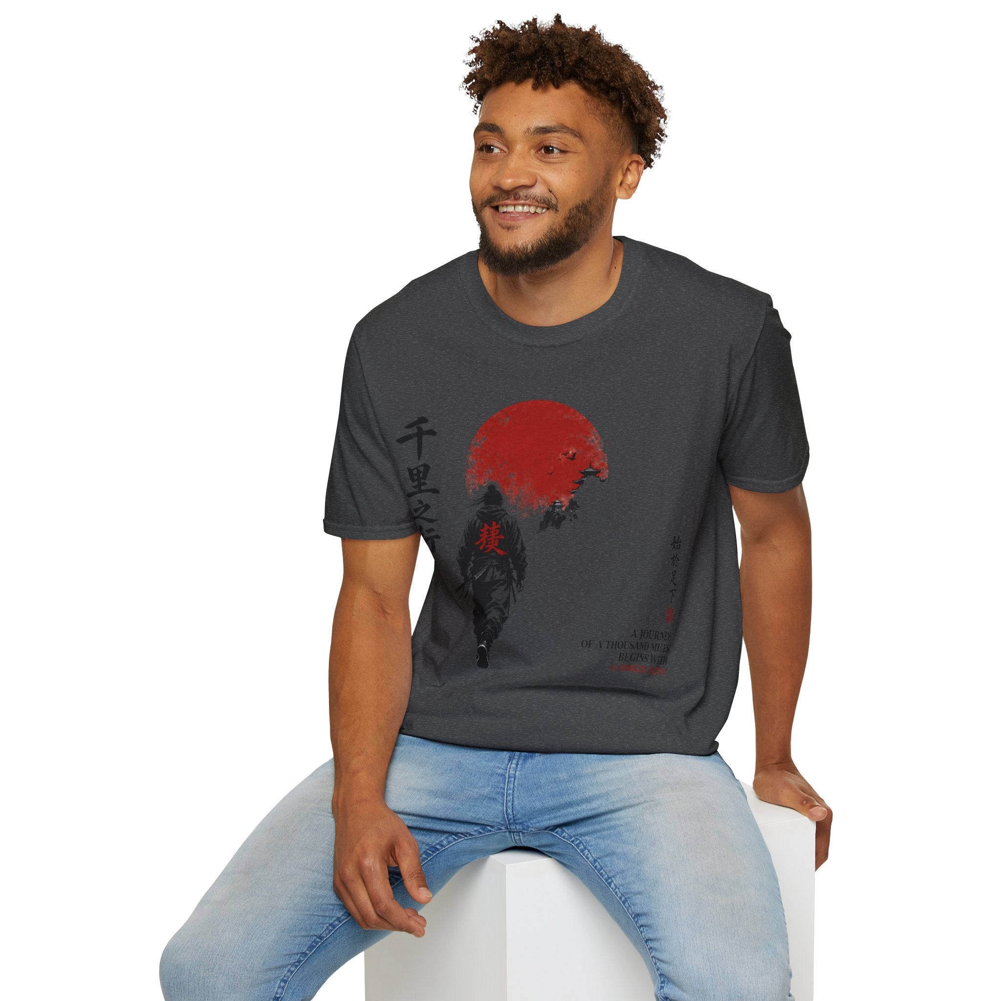 Samurai Walk T-Shirt — Red Sun Japanese Warrior Graphic