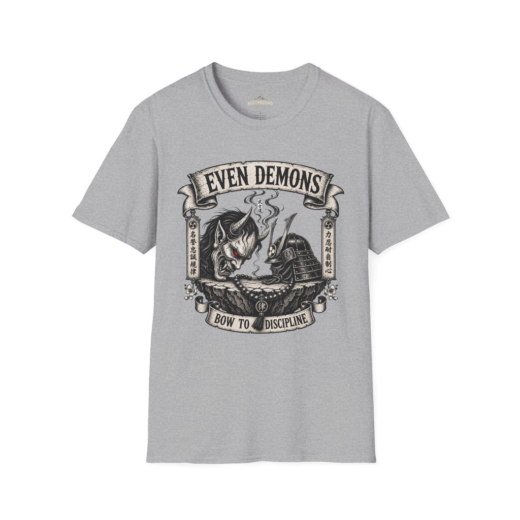 Even Demons T-Shirt — Gothic Samurai Cat Graphic Tee