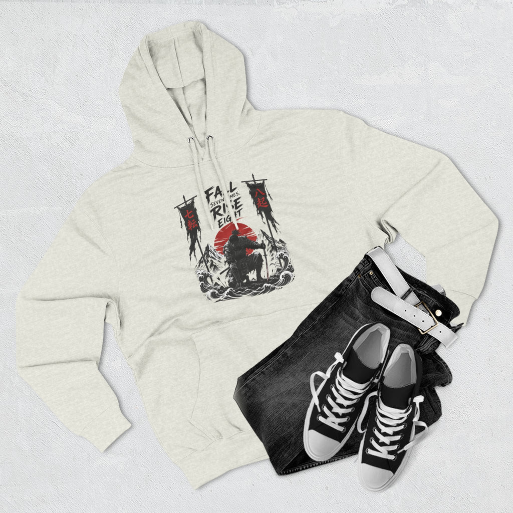 Samurai Sunset Hoodie — "Fall Rise Fight" Graphic Fleece Hoodie