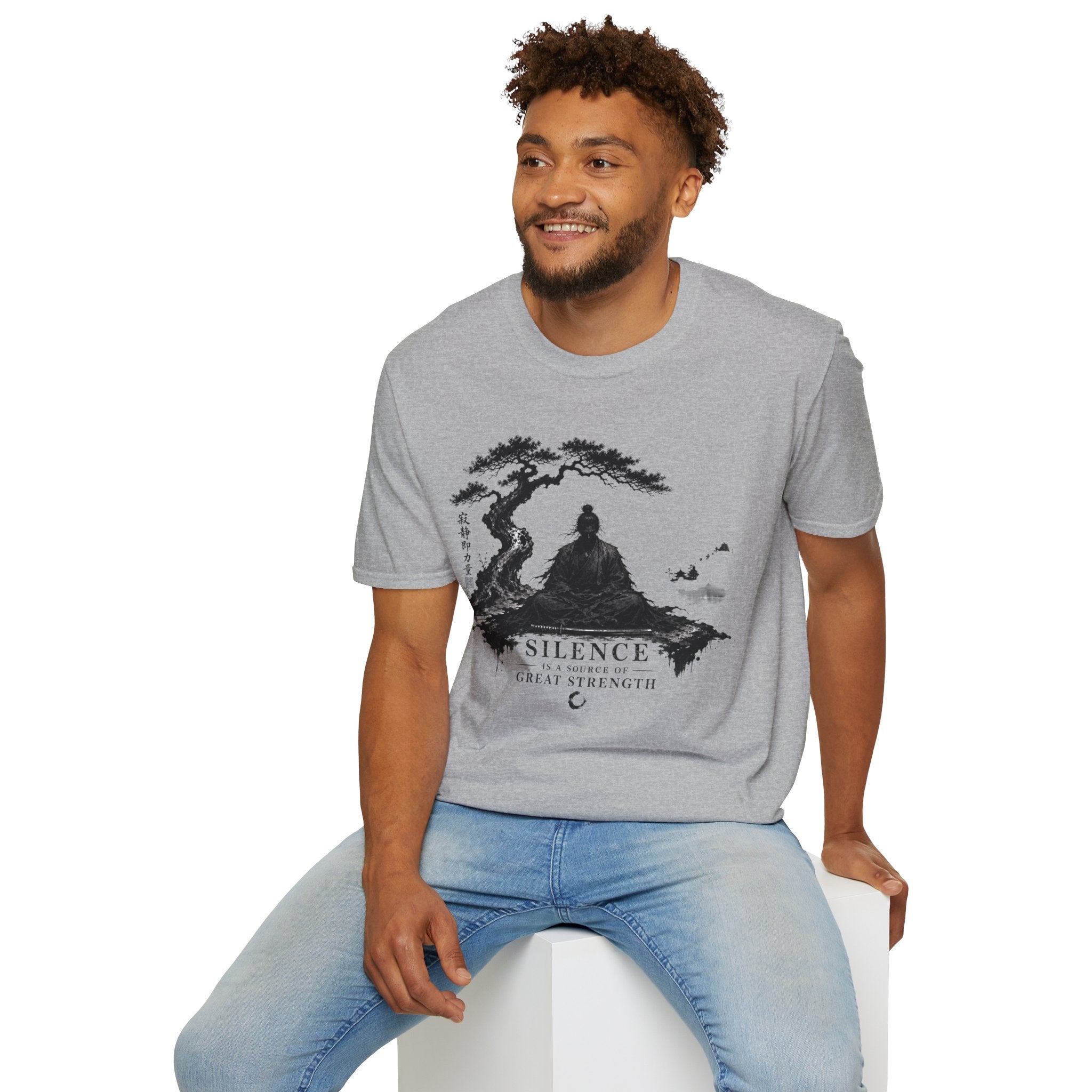 Meditation Zen T-Shirt — 'Silence Is Great Strength' Minimal Bonsai Buddha Tee