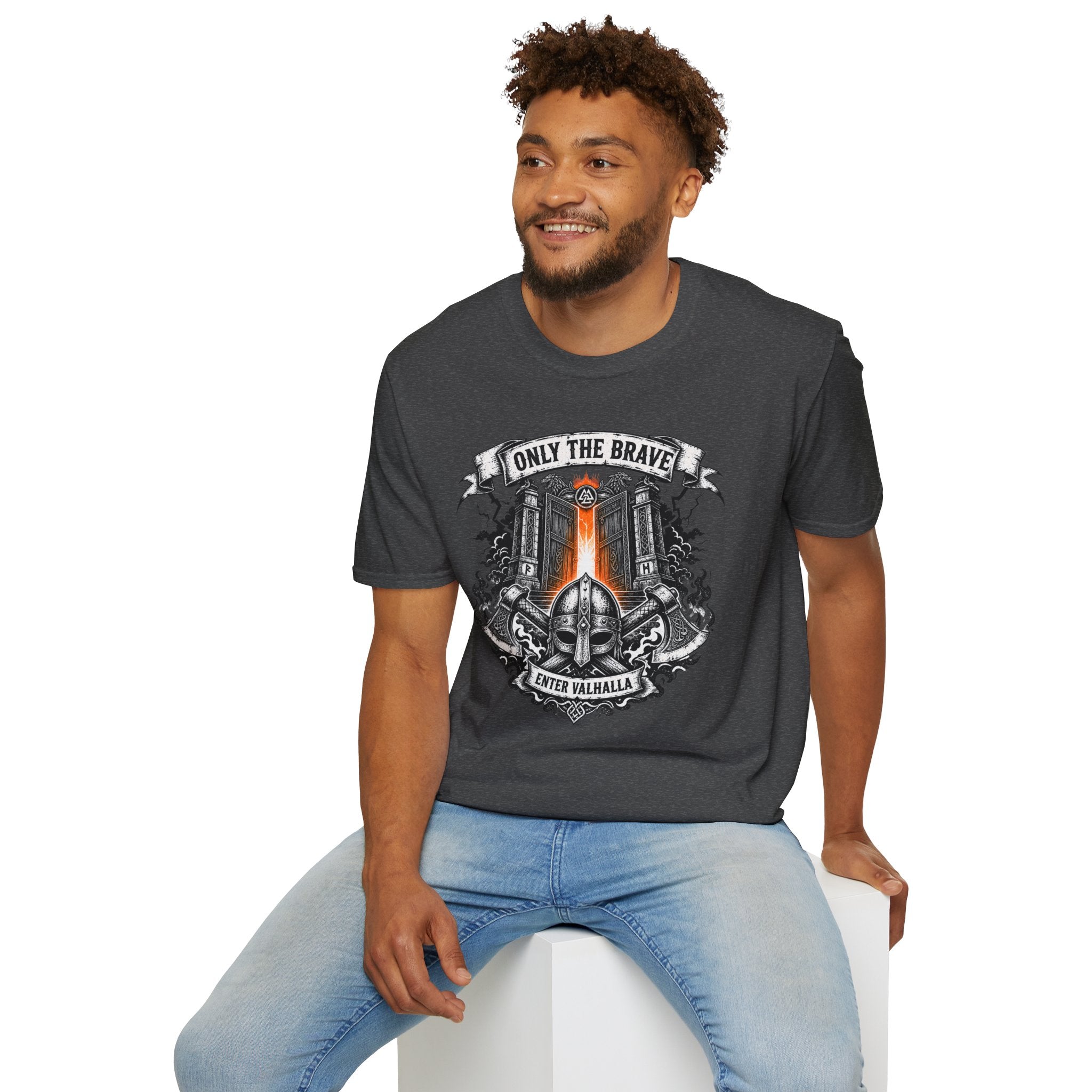 Only The Brave T-Shirt — Gothic Knight Helmet & Castle Illustration