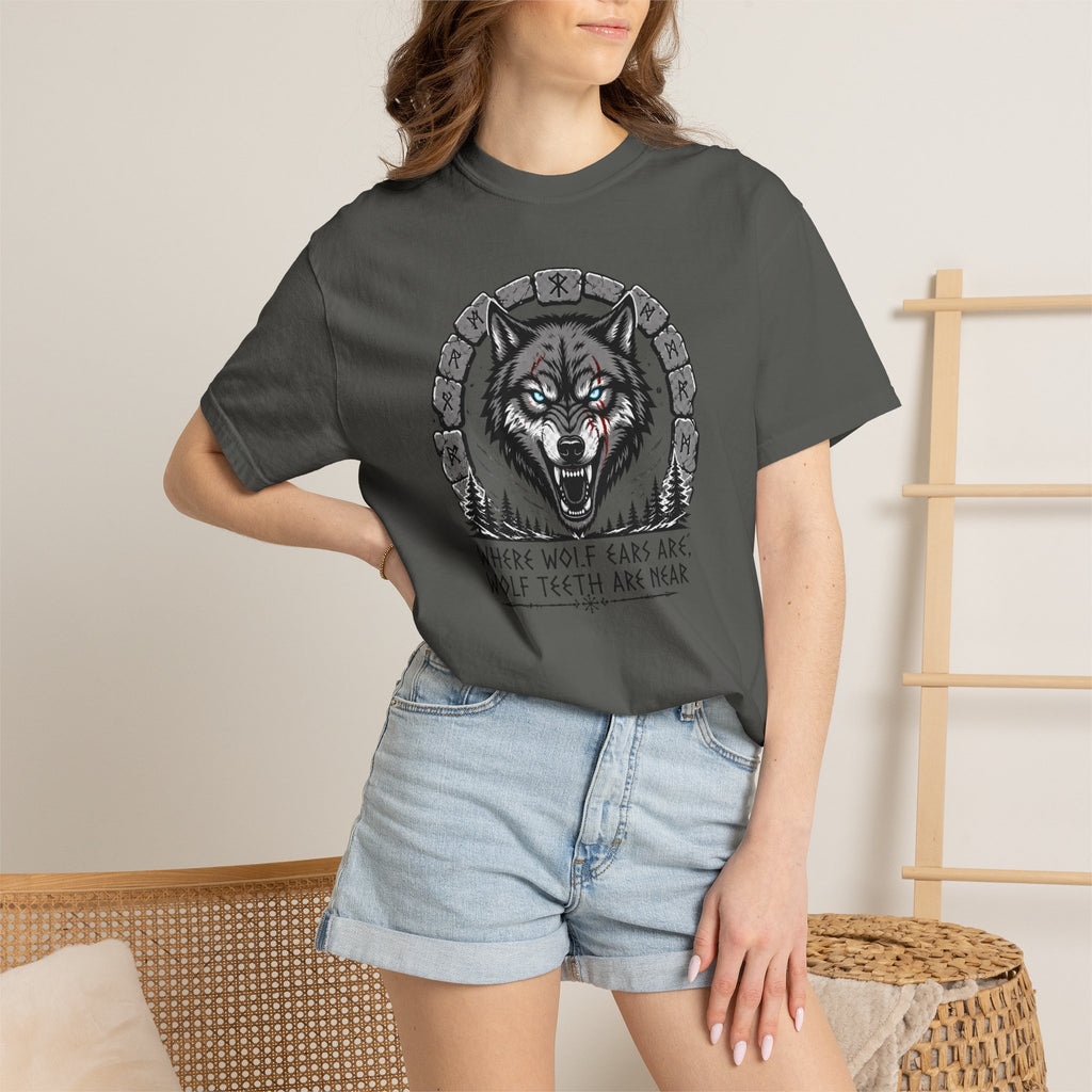 Wolf Head T-Shirt — "Where Wolf Ears Are, Wolf Teeth Are Near" Graphic Tee