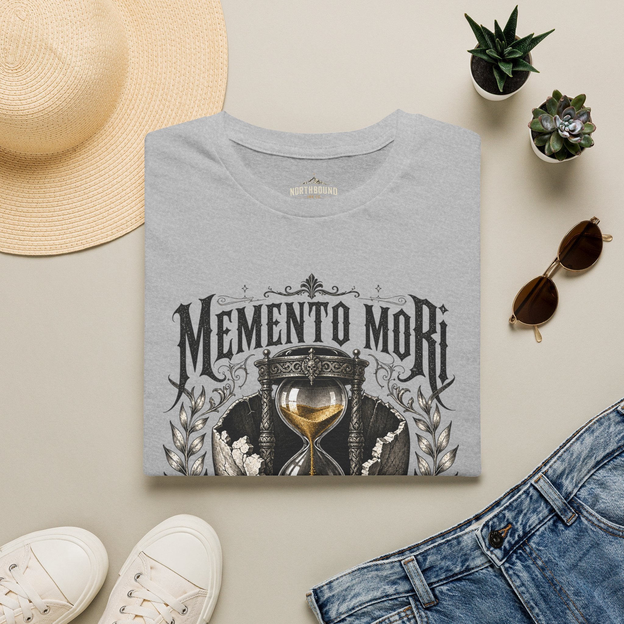Memento Mori T-Shirt — Vintage Hourglass & Skull Death Awareness Tee
