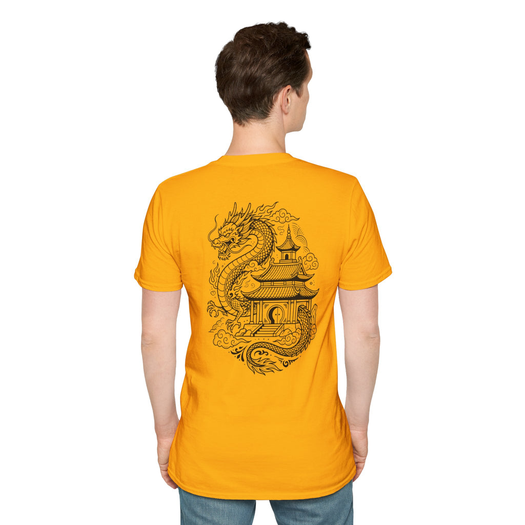 Dragon Crest Pocket T-Shirt — Small Intricate Dragon Chest Graphic