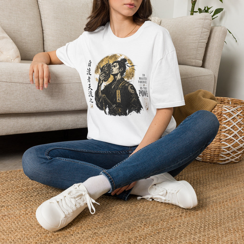 Samurai Mask Graphic T-Shirt — Japanese Warrior Moon Illustration