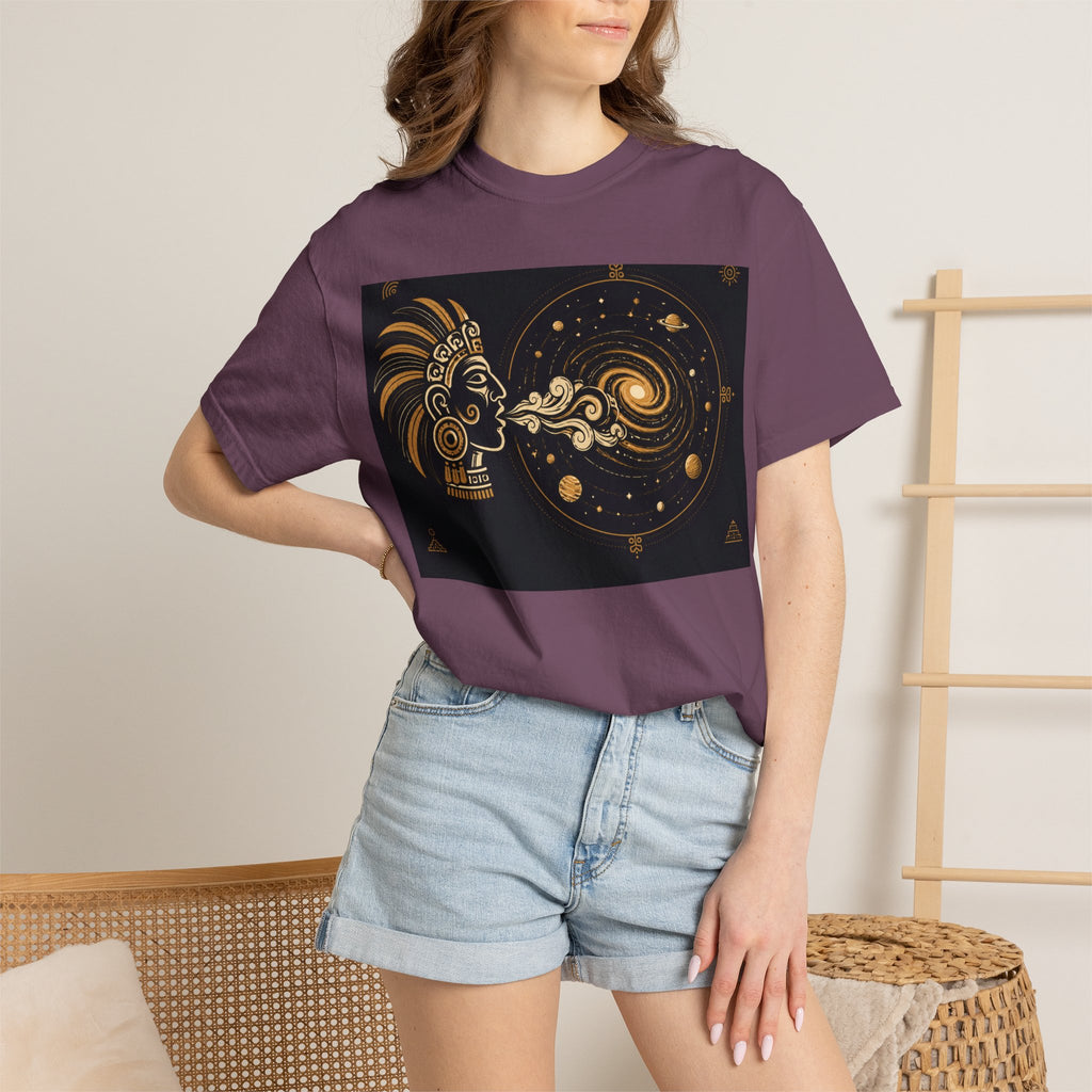 Cosmic Aztec Breath T-Shirt — Golden Galaxy Illustration