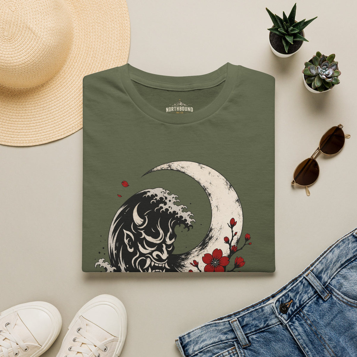 Moon & Wave Graphic T-Shirt — "The Moon Does Not Fight The Night"
