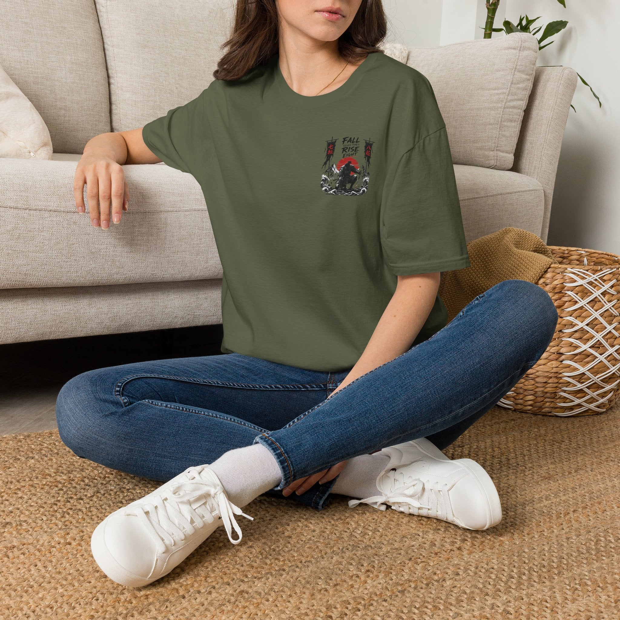 T-Shirt — 'Fall, Rise, Repeat' Samurai Chest Print