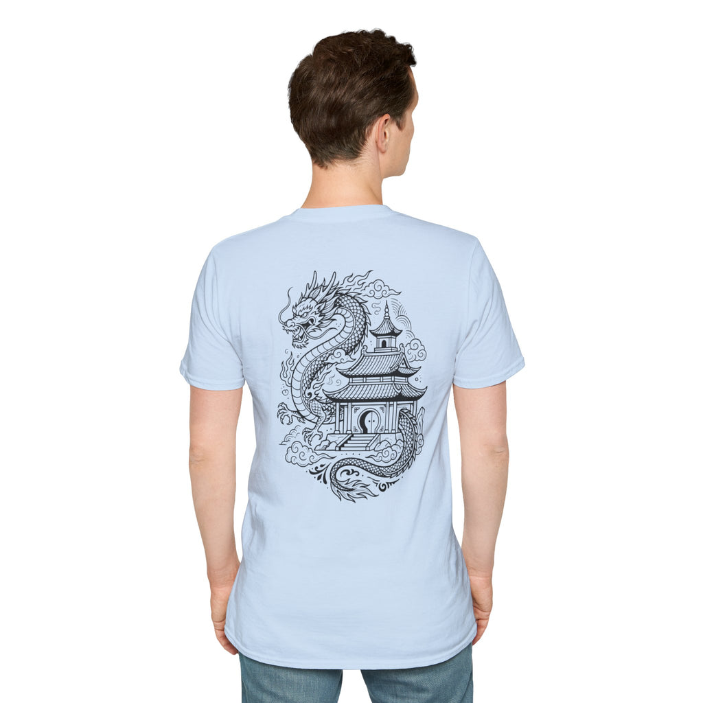 Dragon Crest Pocket T-Shirt — Small Intricate Dragon Chest Graphic