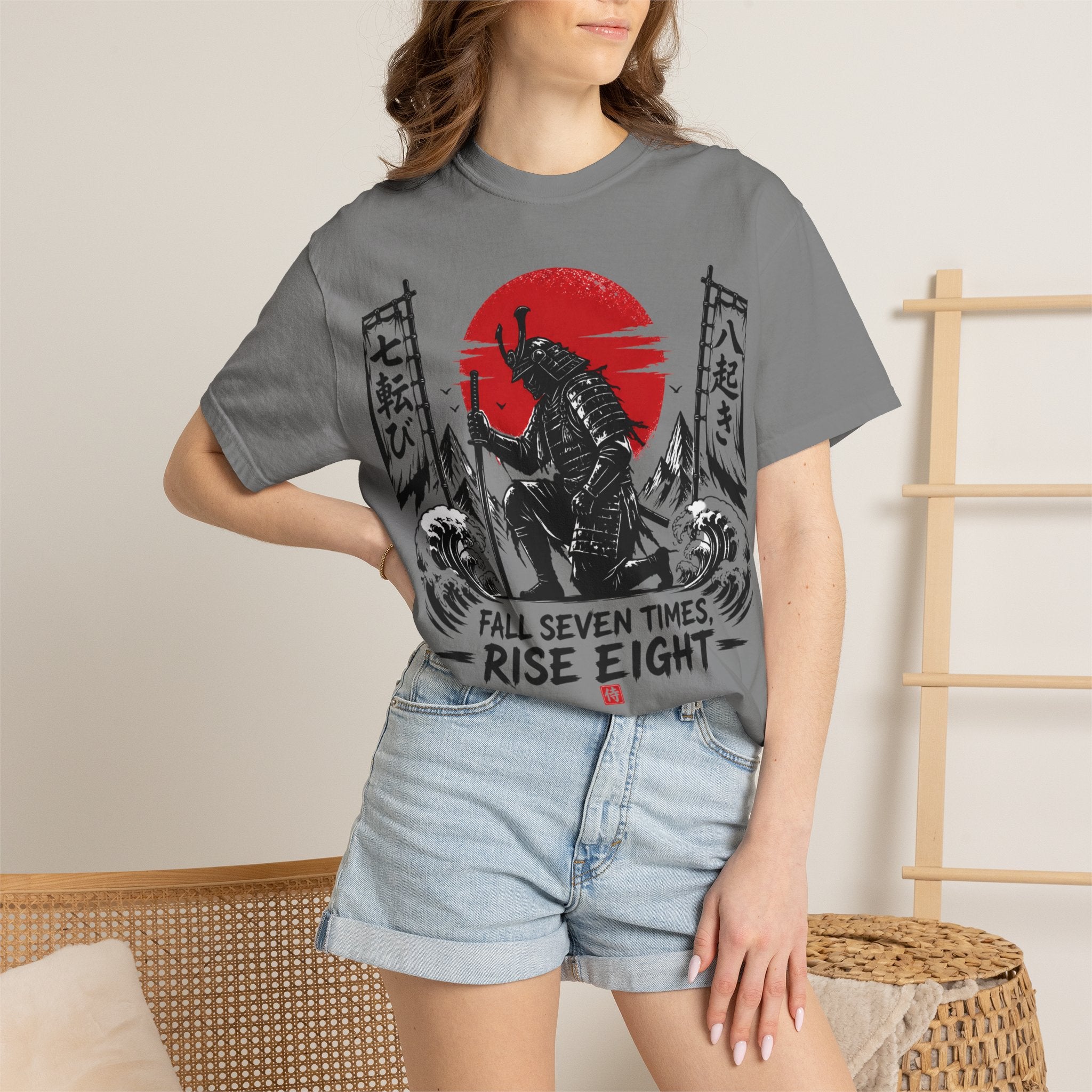Samurai Rising Graphic T-Shirt — "Fall Seven Times, Rise Eight"