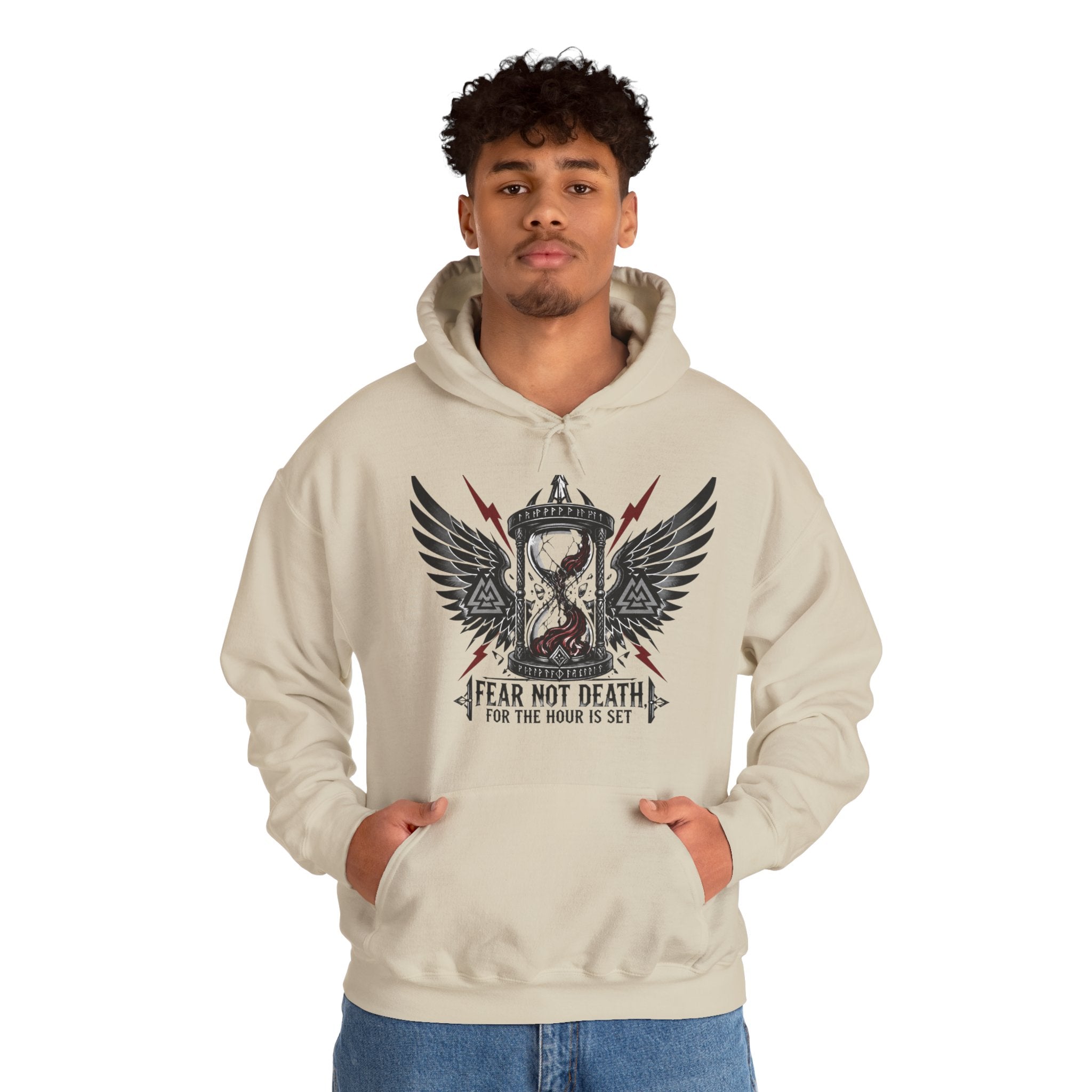 Fear Not Death Hourglass Wings Hoodie — Gothic Inspirational Pullover