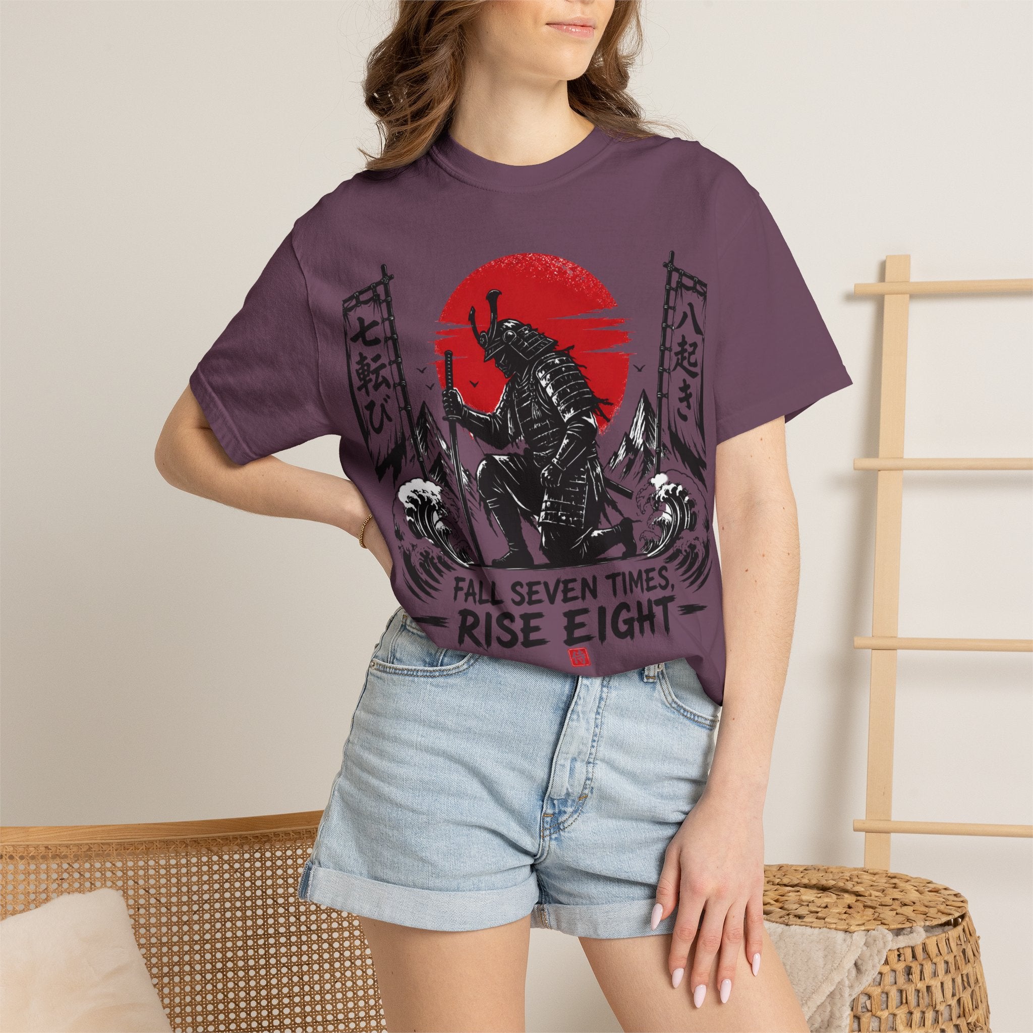 Samurai Rising Graphic T-Shirt — "Fall Seven Times, Rise Eight"
