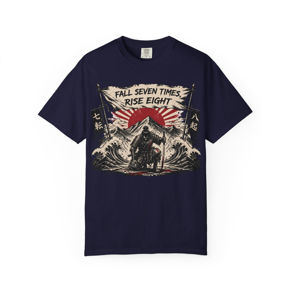 T-Shirt — "Fall Seven Times, Rise Eight" Samurai Graphic Tee