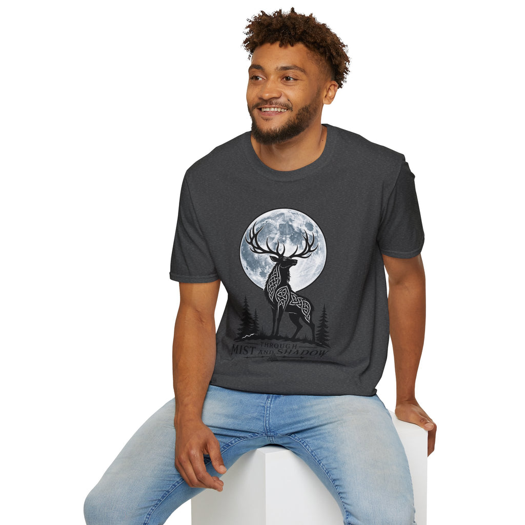 Deer Moon T‑Shirt — 'Mist and Shadow' Woodland Stag Graphic Tee