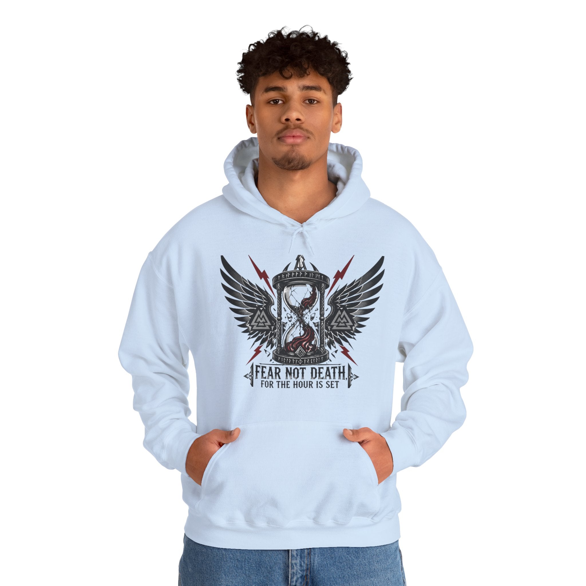 Fear Not Death Hourglass Wings Hoodie — Gothic Inspirational Pullover