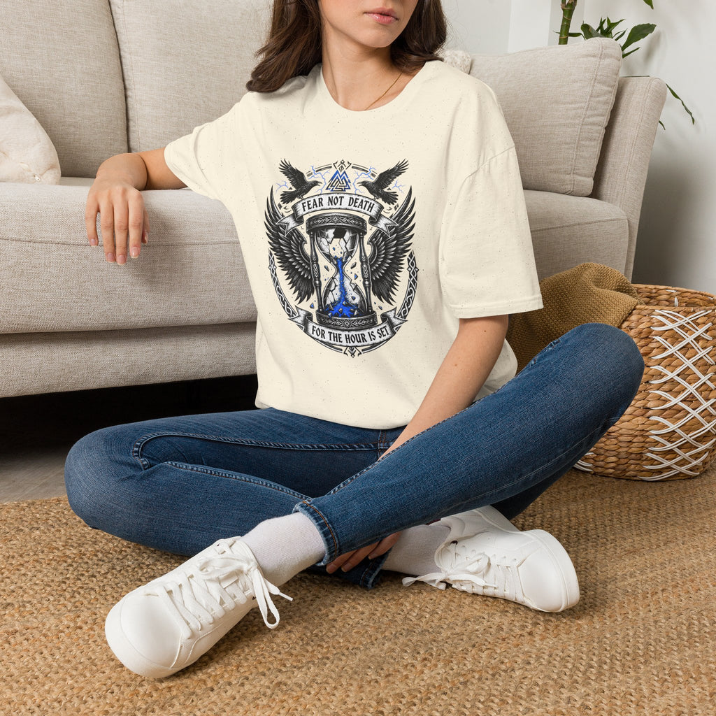 Fear Not Death T‑Shirt — Viking Hourglass Shield Design