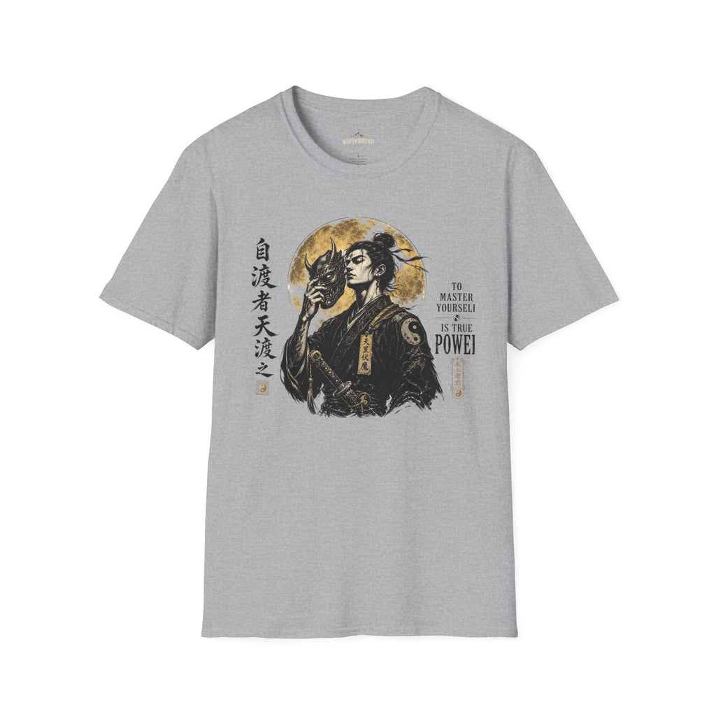 Samurai Mask Graphic T-Shirt — Japanese Warrior Moon Illustration