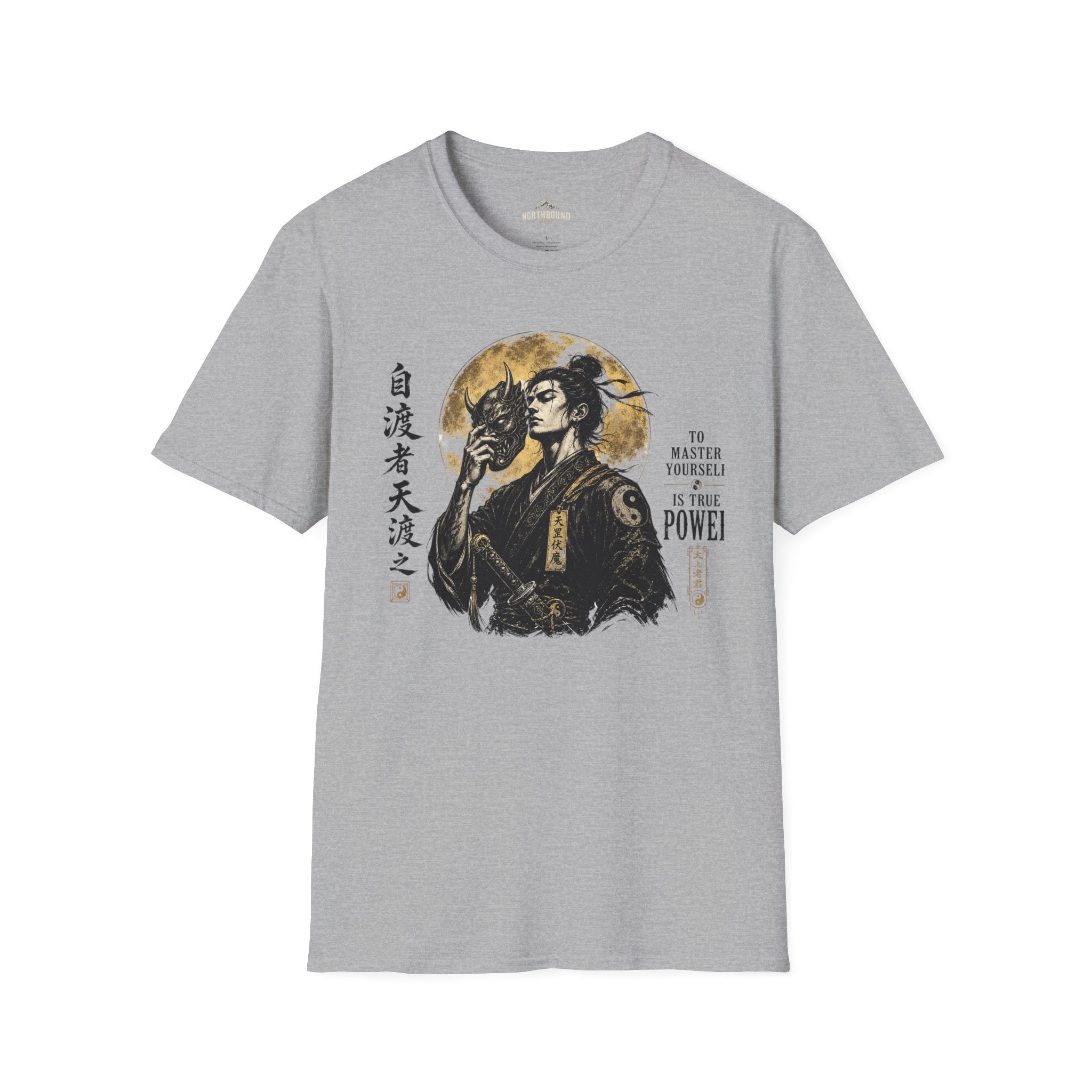 Samurai Mask Graphic T-Shirt — Japanese Warrior Moon Illustration