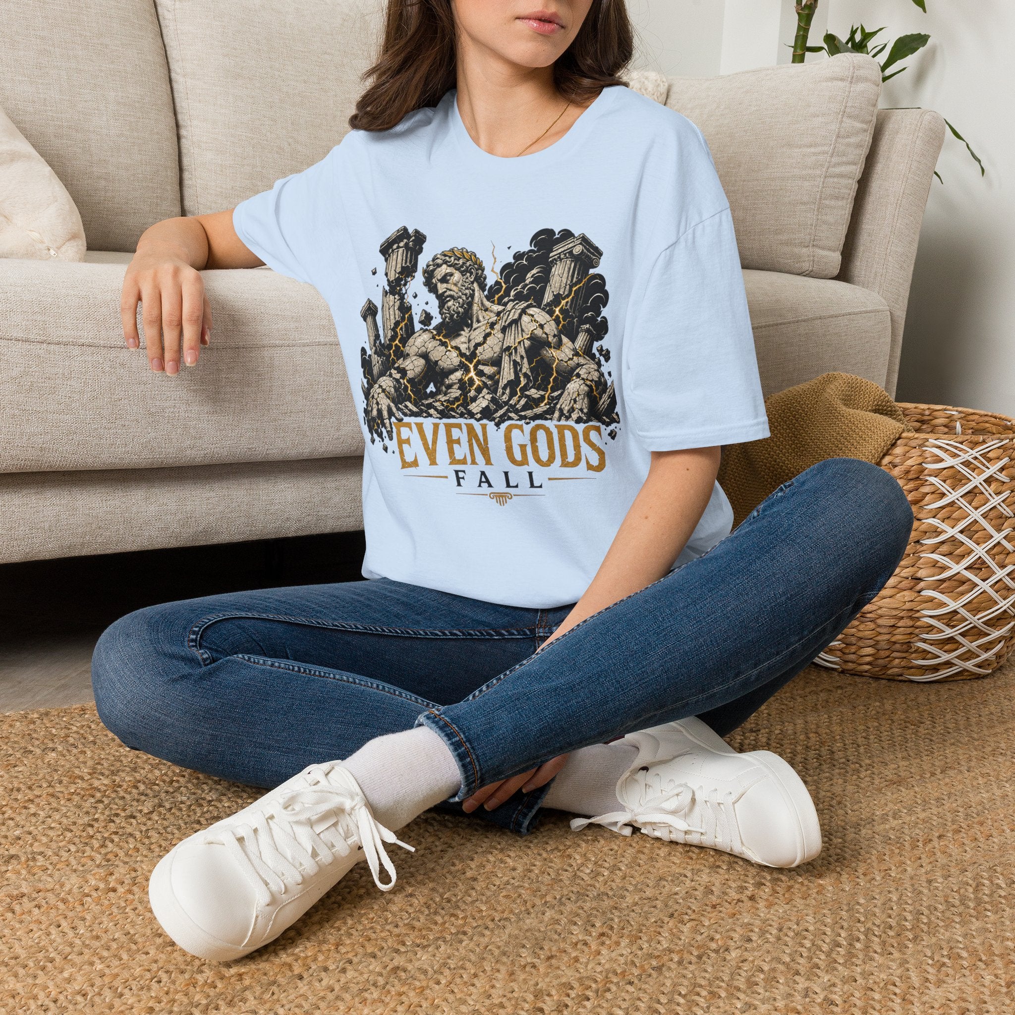 Graphic Tee — "Even Gods Fall" Statue Collapse T-Shirt