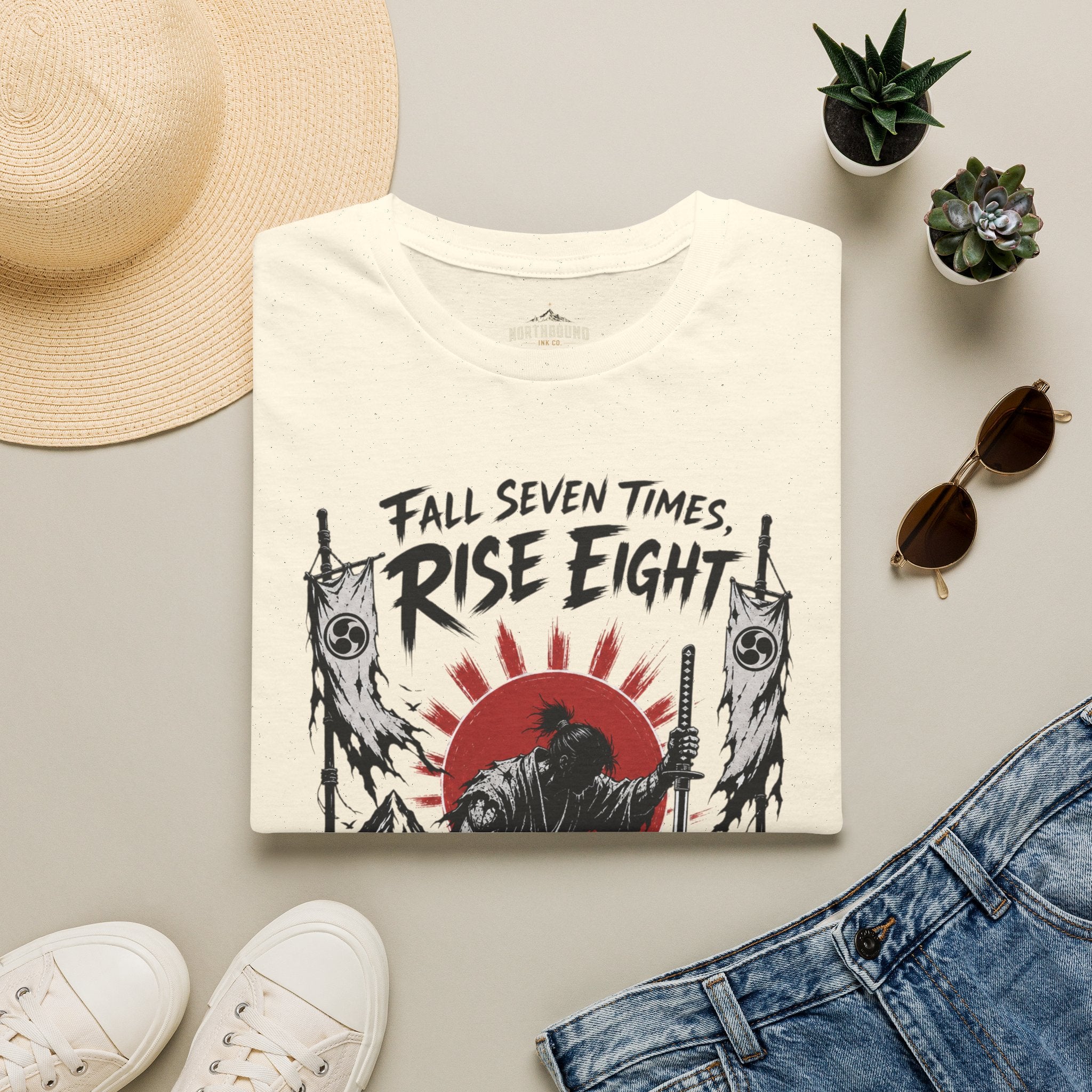 Rise Eight T-Shirt — Fall Seven Times Inspirational Samurai Graphic Tee