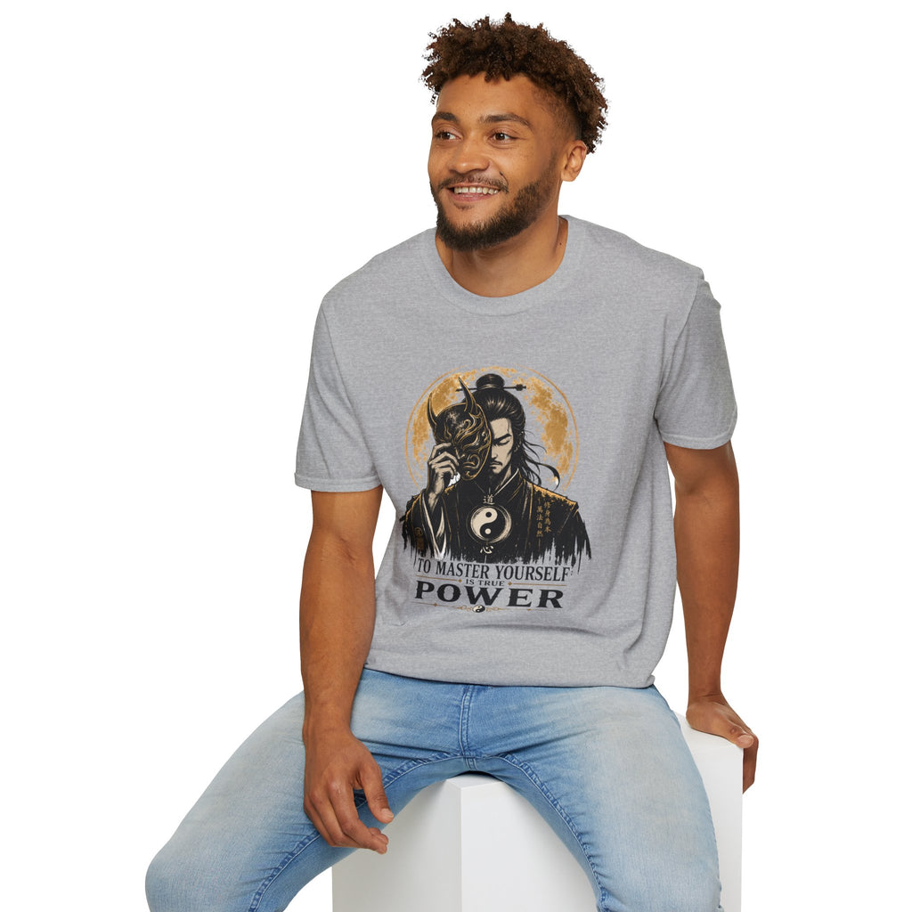 Samurai Mask Tee — "To Master Yourself Is Power" Graphic T-Shirt