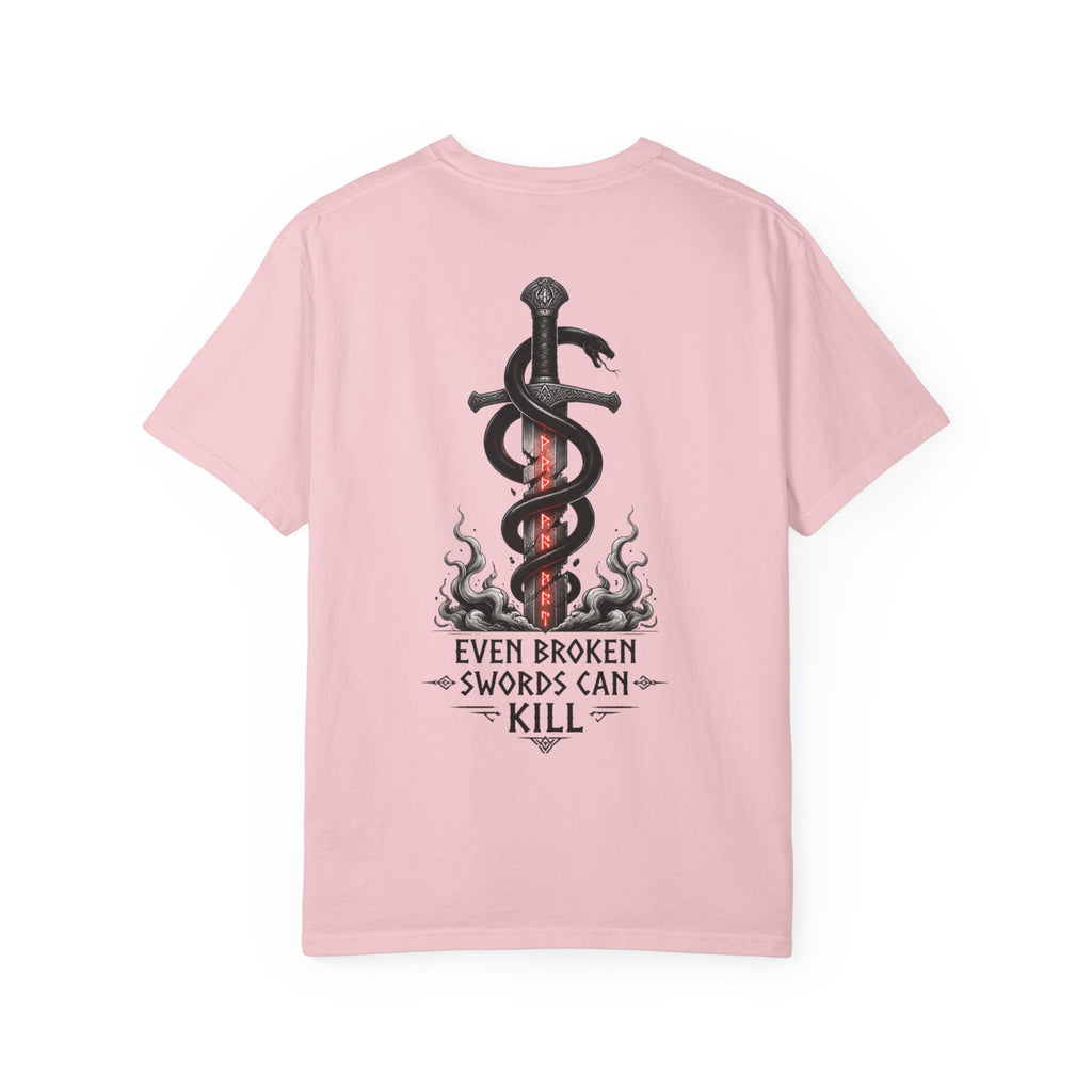 Graphic T-Shirt — 'Even Broken Swords Can Kill' Snake & Sword Back Print