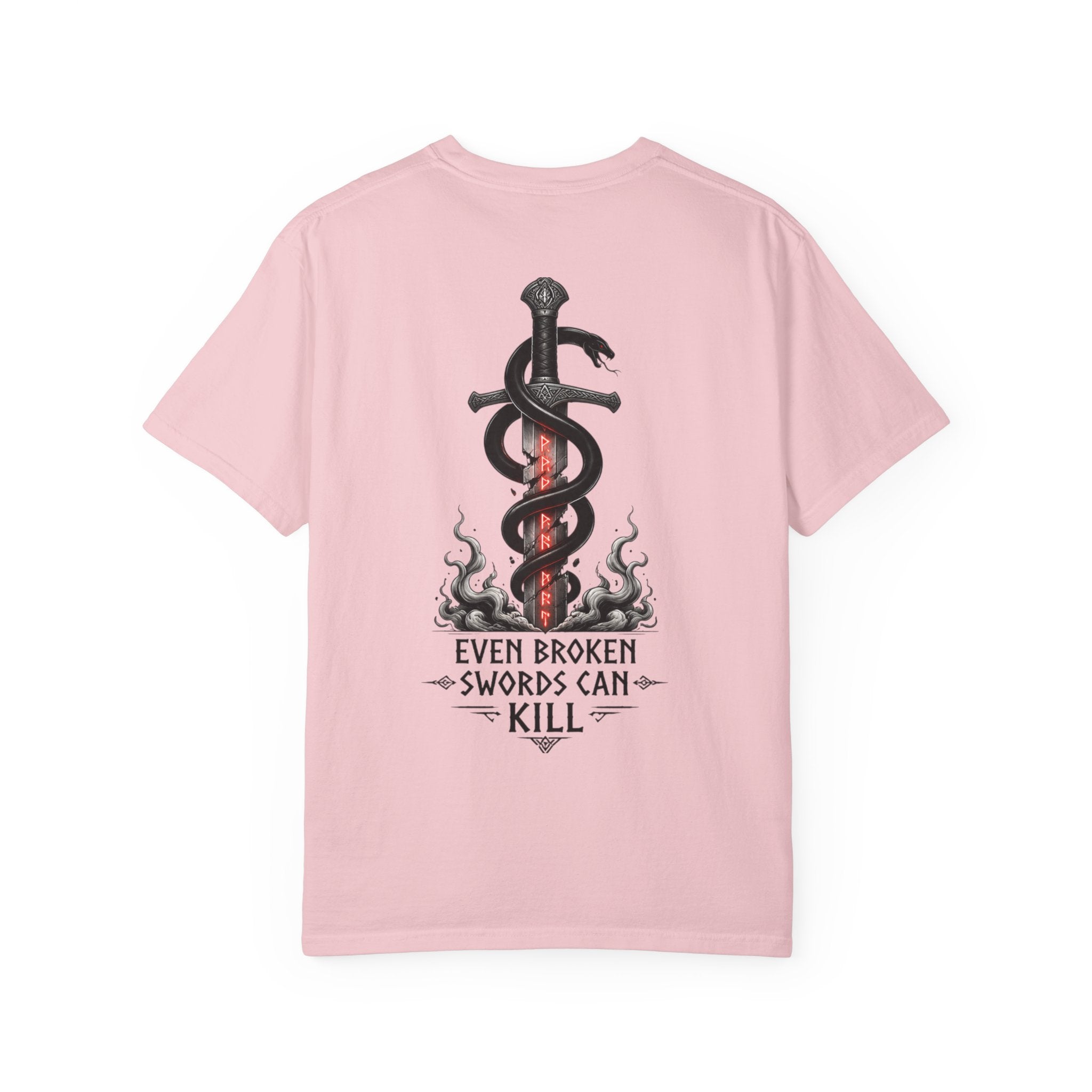 Graphic T-Shirt — 'Even Broken Swords Can Kill' Snake & Sword Back Print