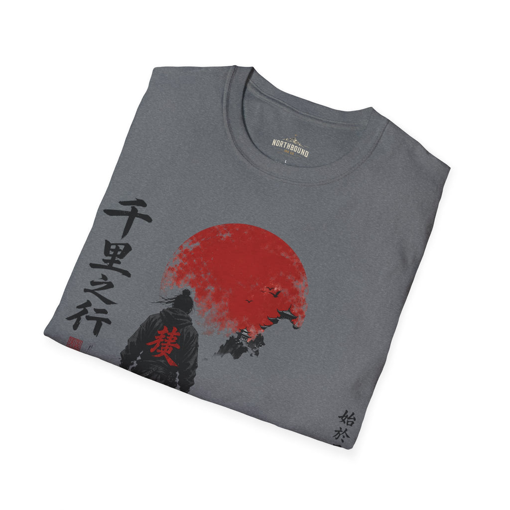 Samurai Walk T-Shirt — Red Sun Japanese Warrior Graphic