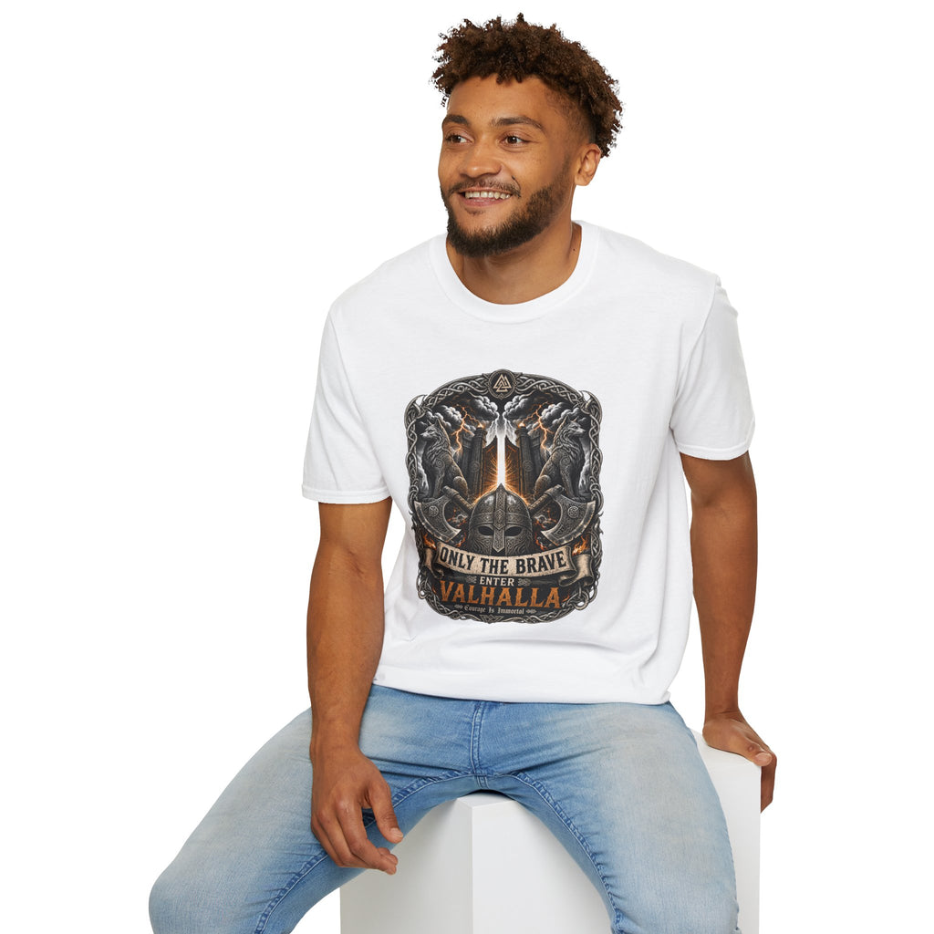 Valhalla T-Shirt — "Only The Brave" Viking Shield Tee