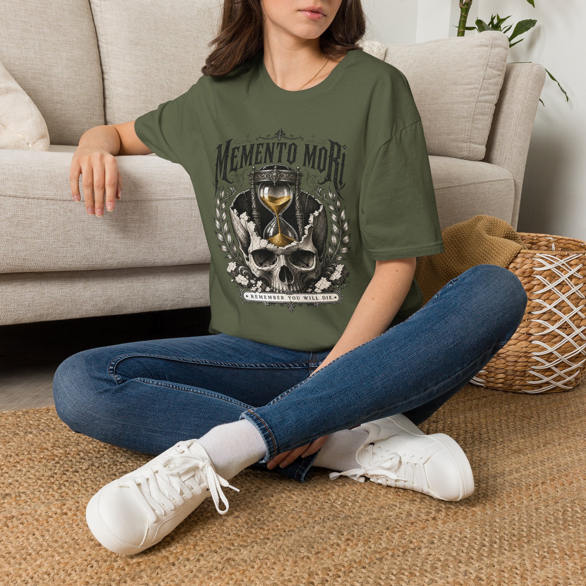 Memento Mori T-Shirt — Vintage Hourglass & Skull Death Awareness Tee