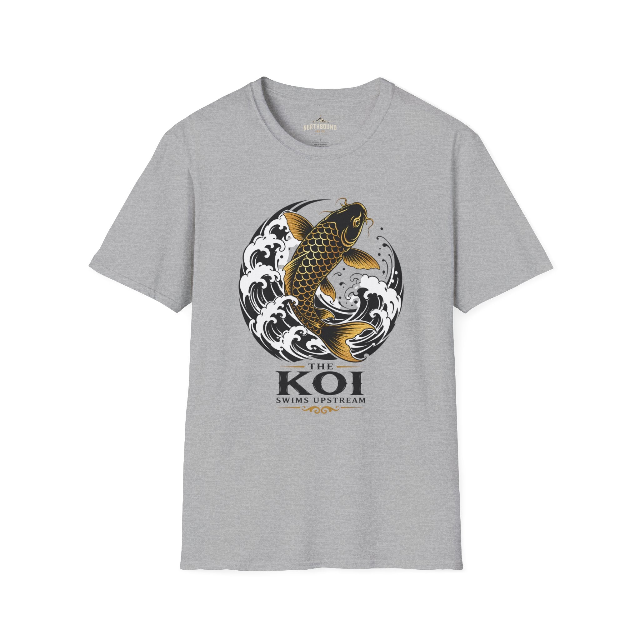 Koi Fish T-Shirt — Black & Gold Japanese Wave Graphic