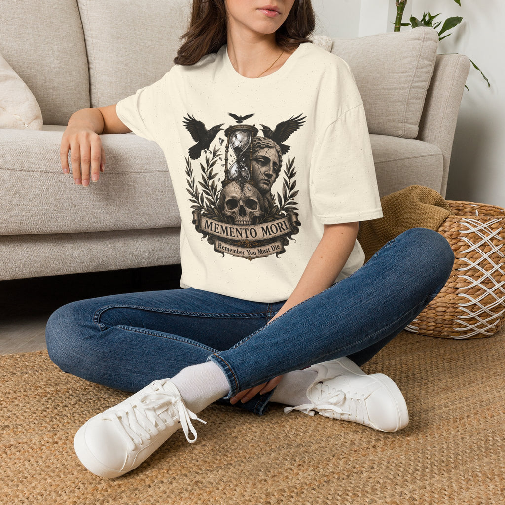 Memento Mori T-Shirt — Hourglass Statue & Ravens Vintage Death Awareness Tee