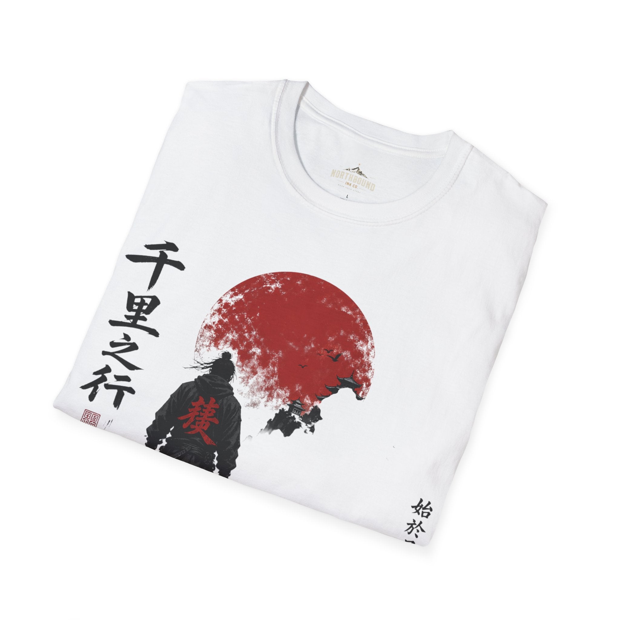 Samurai Walk T-Shirt — Red Sun Japanese Warrior Graphic