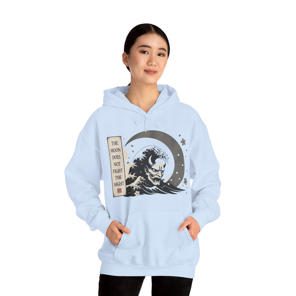Moon Wave Hoodie — "The Moon Does Not Fright the Night" Graphic Pullover