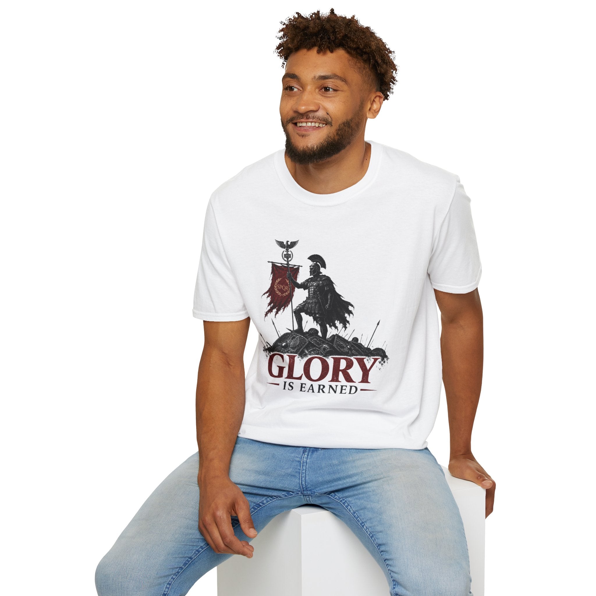 Gladiator Shield T-Shirt — "Glory Is Earned" Warrior Roman Tee
