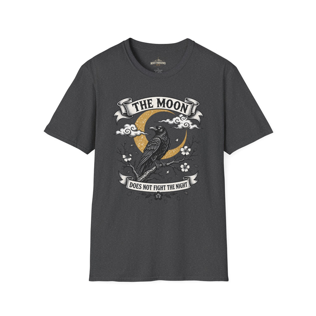Moon & Raven T-Shirt — "The Moon Does Not Fight The Moon" Gothic Celestial Tee