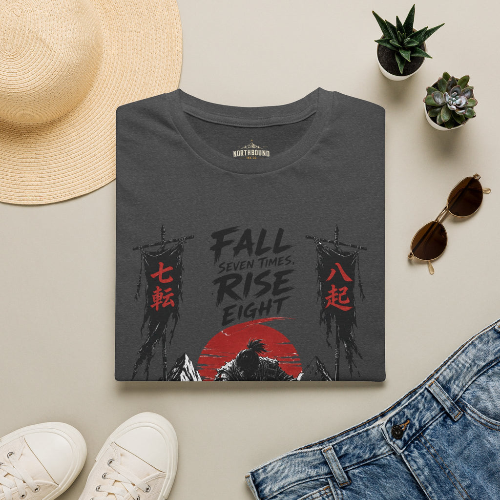 T-Shirt — “Fall Seven Times, Rise Eight” Samurai Graphic Tee