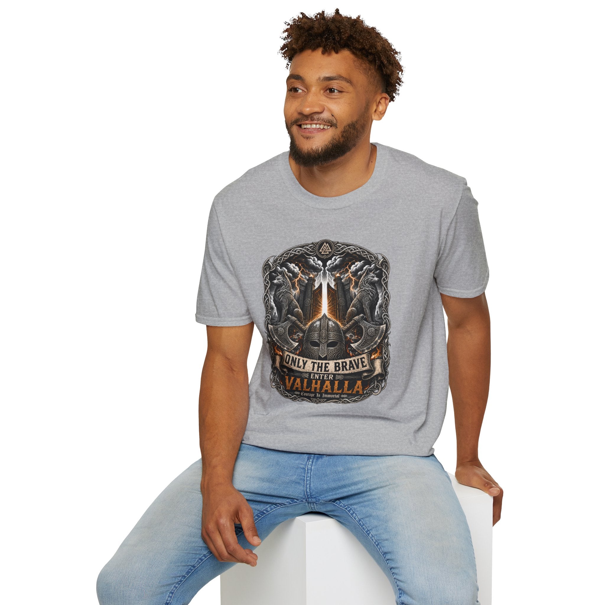 Valhalla T-Shirt — "Only The Brave" Viking Shield Tee