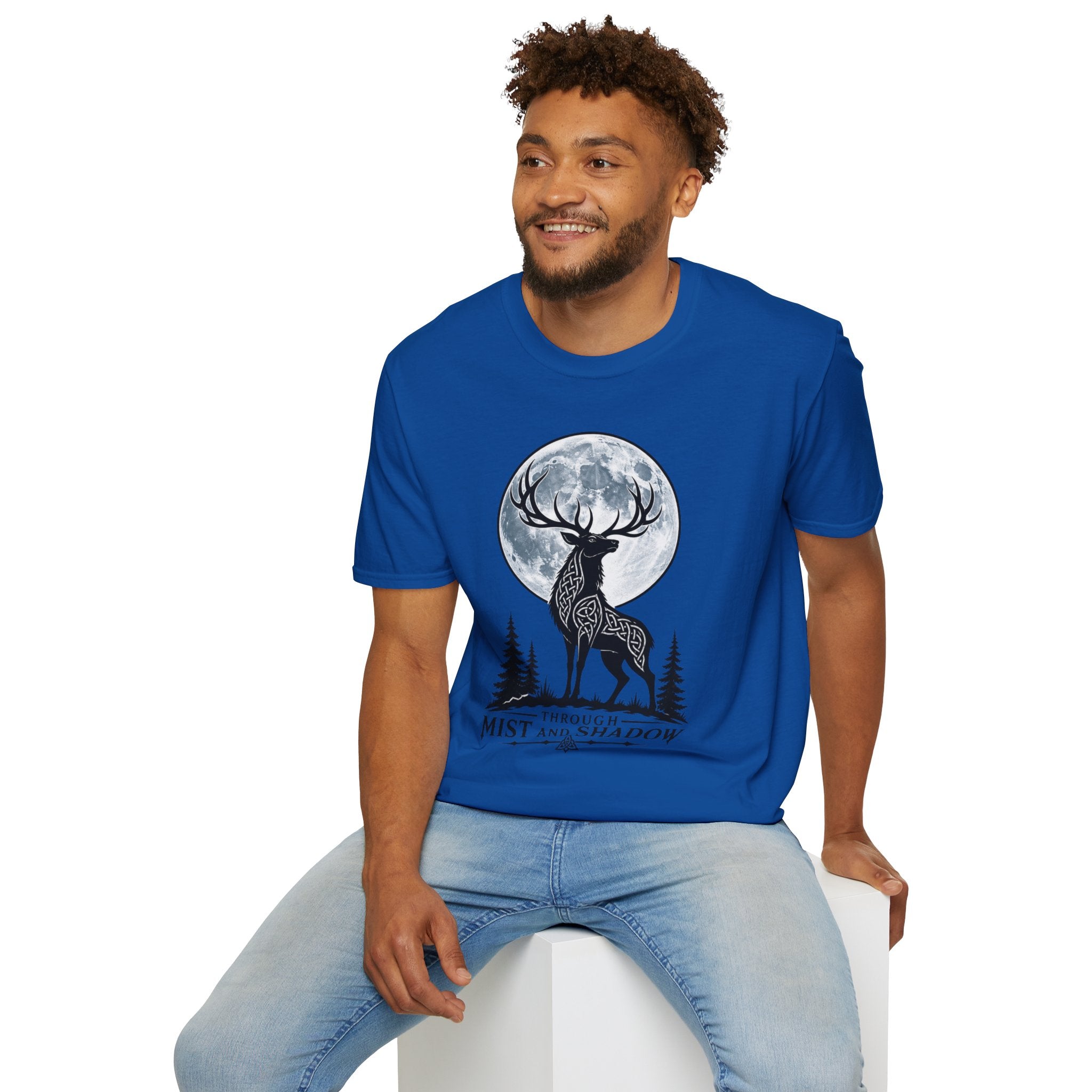 Deer Moon T‑Shirt — 'Mist and Shadow' Woodland Stag Graphic Tee
