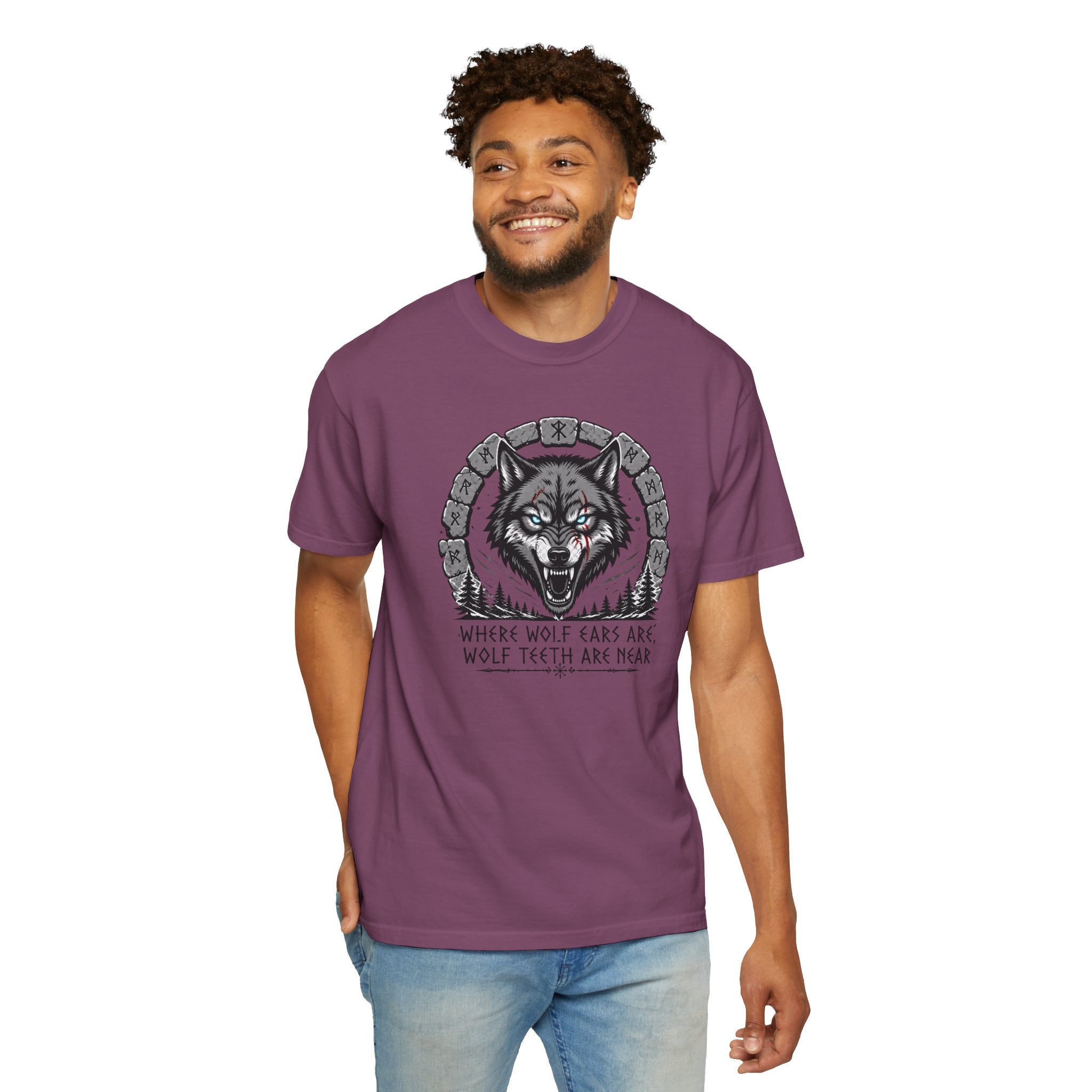 Wolf Head T-Shirt — "Where Wolf Ears Are, Wolf Teeth Are Near" Graphic Tee