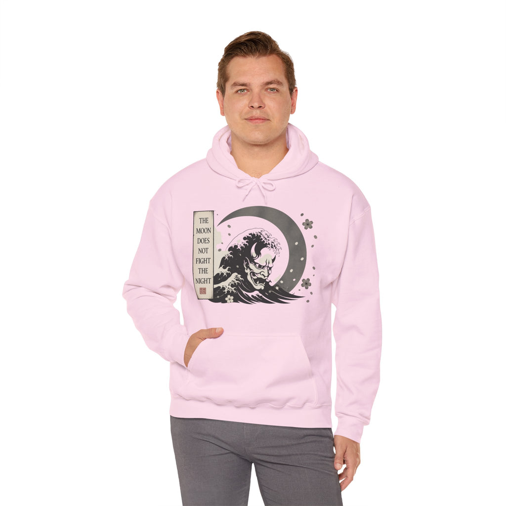 Moon Wave Hoodie — "The Moon Does Not Fright the Night" Graphic Pullover